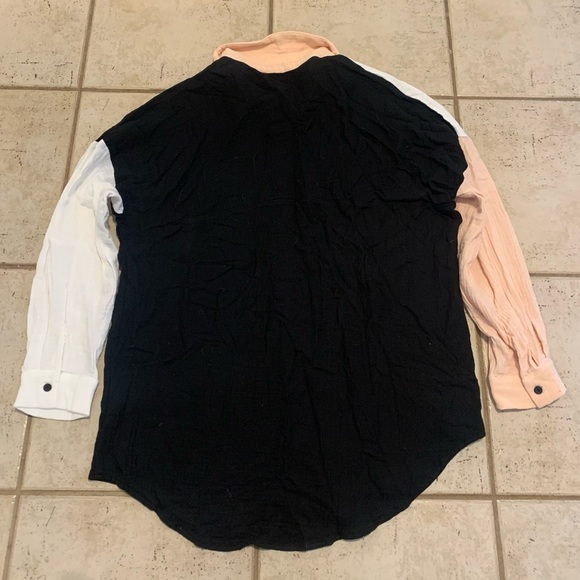 Colorblock Cotton Crinkle Oversized Button Down Shirt Size Large - Picture 3 of 5